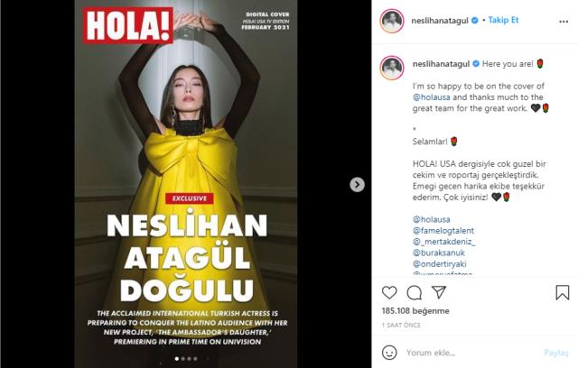 Ünü Türkiye sınırını aşan Neslihan Atagül, ABD'nin en çok okunan dergilerinden HOLA'ya kapak oldu