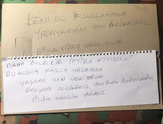 Bıraktığı not sonrası intihar etti: Bana iftira attınız, ölüm sebebim oldunuz