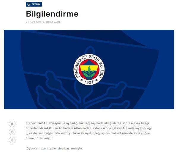 Antalyaspor maçında sakatlanan Mesut Özil'in 1 ay sahalardan uzak kalması bekleniyor Antalyaspor maçında sakatlanan Mesut Özil'in 1 ay sahalardan uzak kalması bekleniyor
