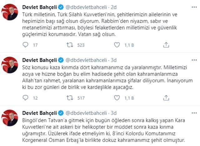 Türkiye evlatlarına ağlıyor! Yüreğimizi yakan kaza sonrası şehitler için başsağlığı mesajları yağdı