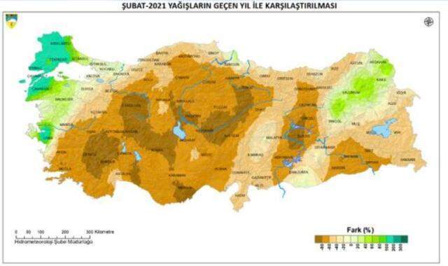 Meteoroloji harita paylaşarak duyurdu: Bazı bölgelerdeki yağış düşüşü yüzde 80'i aştı