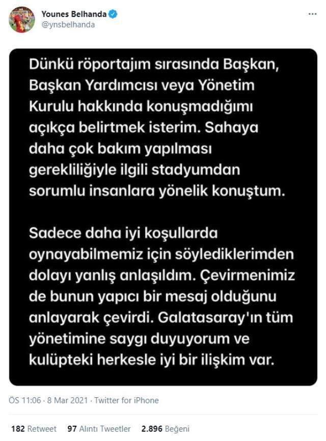 Galatasaray'da Belhanda: Galatasaray'ın tüm yönetimine saygı duyuyorum