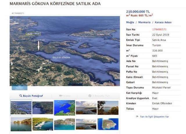 Karaca Adası'nın satış fiyatı 210 milyon TL'den 175 milyon TL'ye düştü