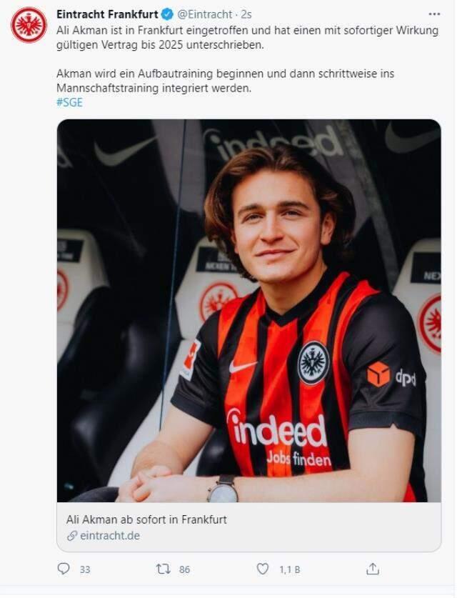 Eintracht Frankfurt, Ali Akman ile sözleşme imzaladı