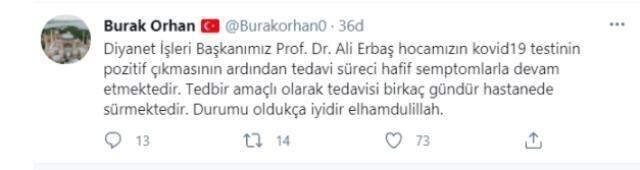 Koronavirüse yakalanan Diyanet İşleri Başkanı Ali Erbaş'ın sağlık durumu belli oldu