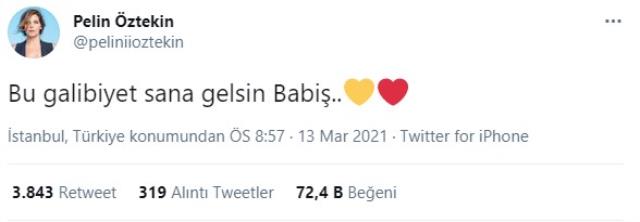 Pelin Öztekin'den Galatasaray maçı sonrası duygulandıran paylaşım: Bu galibiyet sana gelsin Babiş