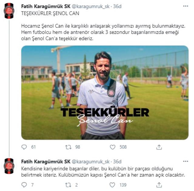 Fatih Karagümrük'te teknik direktör Şenol Can ile yollar ayrıldı