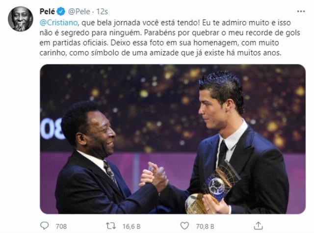 Pele, Ronaldo'nun kendisine ait gol rekorunu kırdığını kabul etti