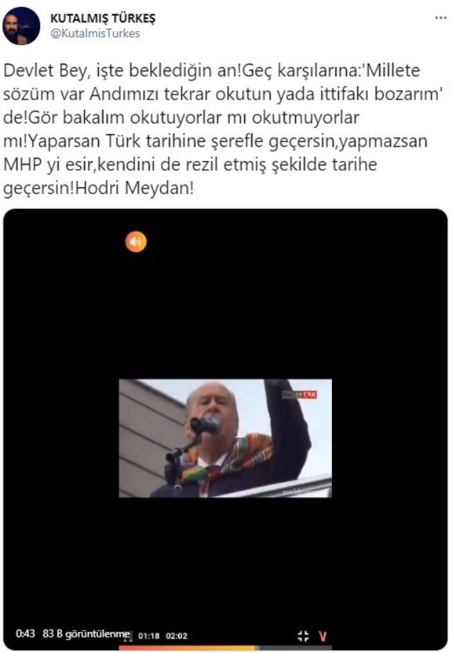 Türkeş'in oğlu, Bahçeli'nin 7 yıl önceki videosunu yayınlayıp çağrı yaptı: İttifakı boz