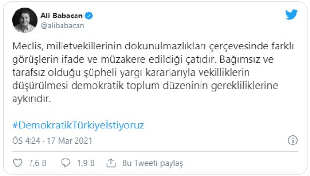 Ali Babacan'dan HDP ve Ömer Faruk Gergerlioğlu açıklaması: Milletimize saygısızlıktır