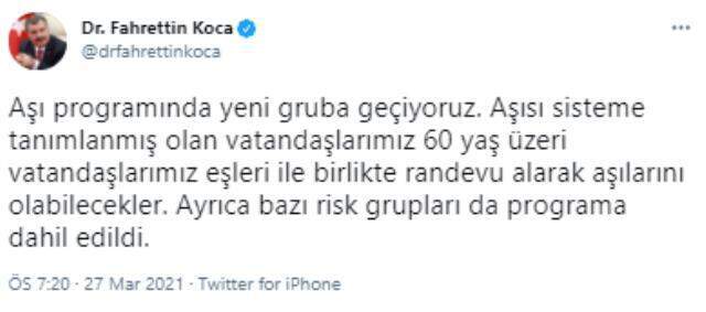 Covid-19 aşılamasında 60 yaş üzeri vatandaşlar için randevu sistemi açıldı Covid-19 aşılamasında 60 yaş üzeri vatandaşlar için randevu sistemi açıldı