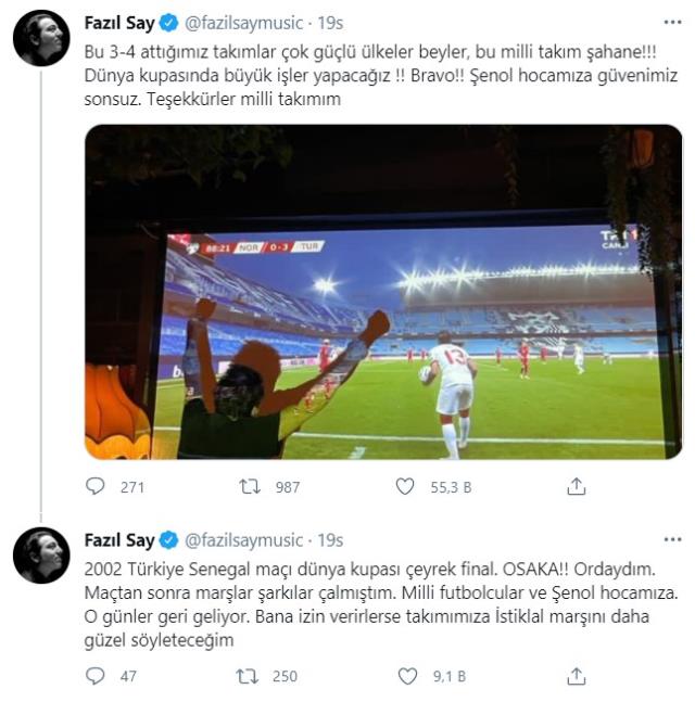 Fazıl Say: Bana izin verirlerse takımımıza İstiklal Marşı'nı daha güzel söyleteceğim