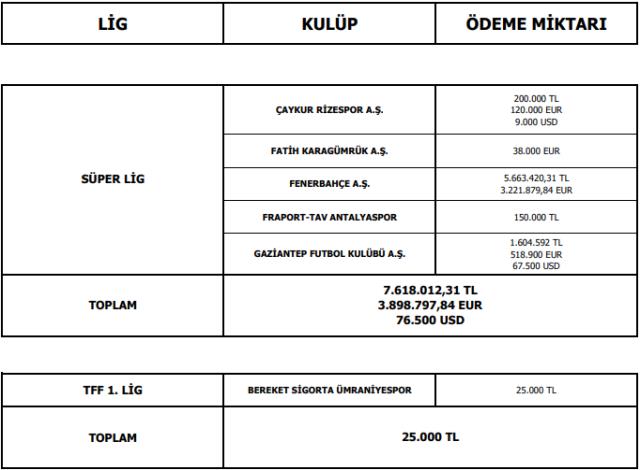 TFF, futbolcu menajerlerine yapılan ödemelerin tablosunu açıkladı, kasasından en fazla para çıkan kulüp Fenerbahçe oldu