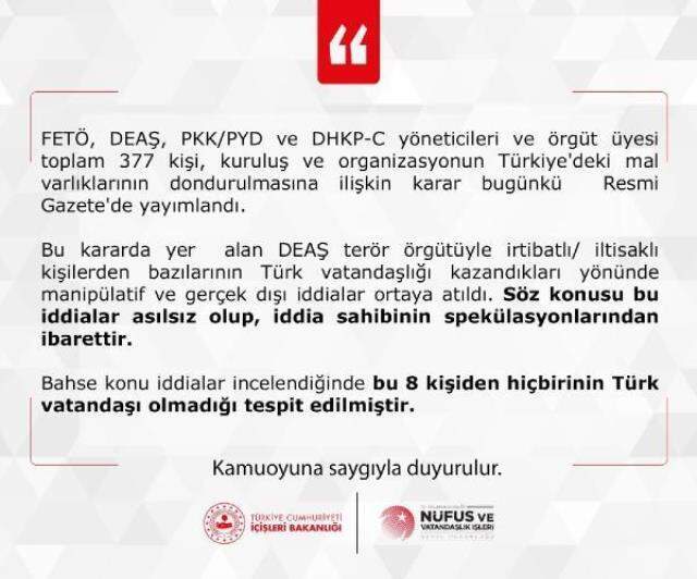 DEAŞ'lı 8 teröriste Türk vatandaşlığı verildiği iddiası DEAŞ'lı 8 teröriste Türk vatandaşlığı verildiği iddiası