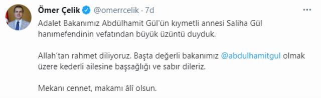 Adalet Bakanı Gül'ün annesi hayatını kaybetti