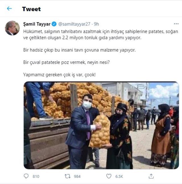 AK Partili Şamil Tayyar'dan patates dağıtımını şova çeviren kaymakama sert tepki: Hadsiz