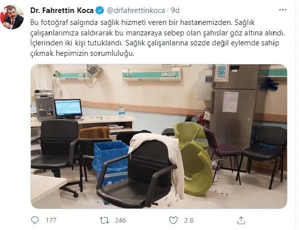 Bakan Koca'dan Sivas'ta sağlık çalışanlarını darbeden saldırganlara tepki