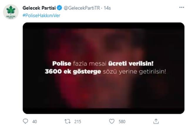 Gelecek Partisi'nden hükümete 3600 ek gösterge göndermesi! 'Polise hakkını ver' etiketiyle video paylaştılar