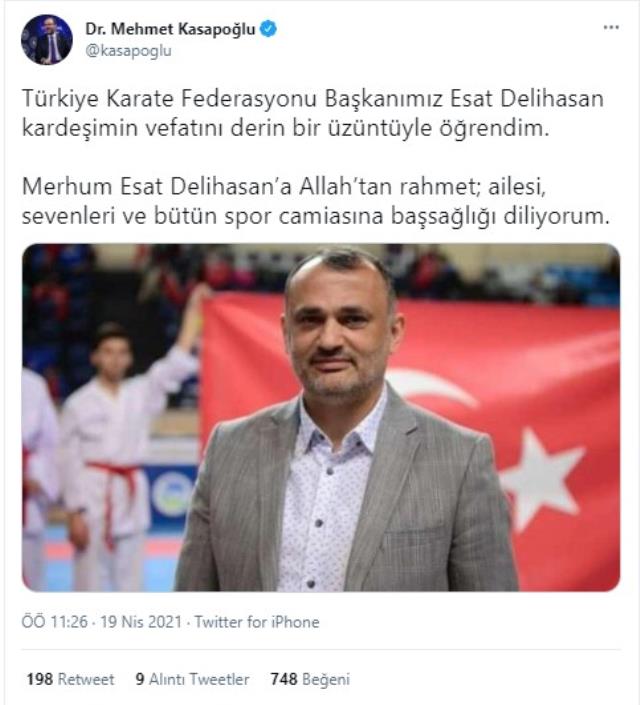 Türkiye Karate Federasyonu Başkanı Esat Delihasan'ın vefat haberi spor camiasını yasa soktu