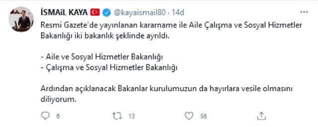 AK Patili vekilden Kabine revizyonu sinyali: Açıklanacak Bakanlar kurulumuzun hayırlara vesile olmasını diliyorum