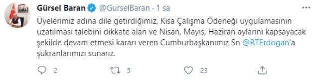 'Kısa çalışma ödeneği'nin uzatılması, iş dünyası ile esnaf ve sanatkar temsilcilerini sevindirdi 'Kısa çalışma ödeneği'nin uzatılması, iş dünyası ile esnaf ve sanatkar temsilcilerini sevindirdi