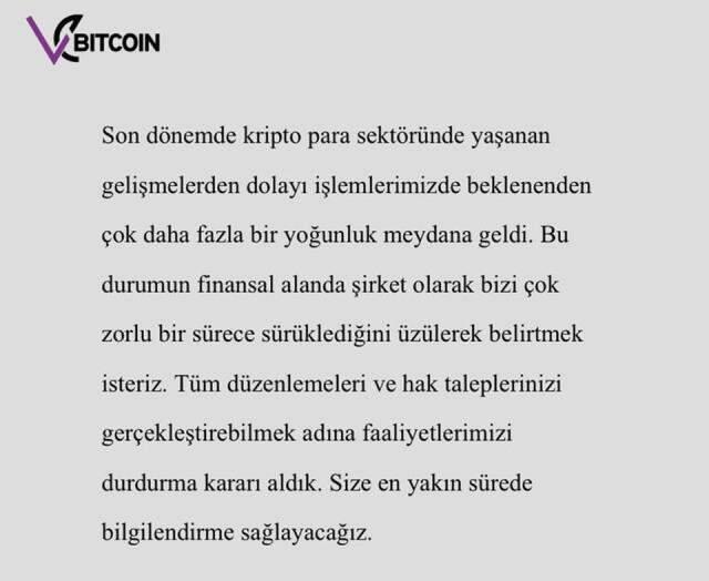 Son Dakika: Vebitcoin isimli Türk kripto para borsası faaliyetlerini durdurma kararı aldı