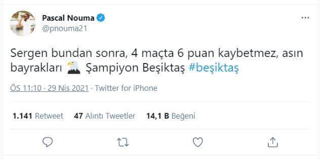 Eski Beşiktaşlı Pascal Nouma, şampiyonluk ateşini yaktı: Asın bayrakları, Sergen kimseye puan vermez