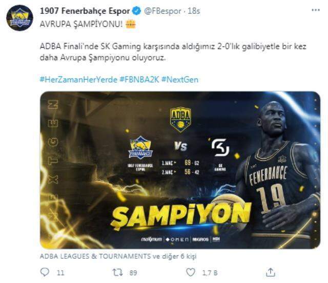 1907 Fenerbahçe Espor NBA 2K Avrupa Şampiyonu oldu! 1907 Fenerbahçe Espor NBA 2K Avrupa Şampiyonu oldu!