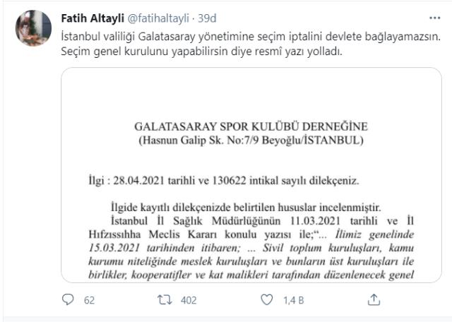 Fatih Altaylı'dan olay paylaşım: İstanbul Valiliği, Galatasaray'a 'Seçimi yap, iptali devlete bağlama' diye resmi yazı yolladı