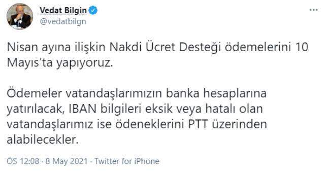 Nisan ayı nakdi ücret desteği ödemeleri 10 Mayıs'ta yapılacak Nisan ayı nakdi ücret desteği ödemeleri 10 Mayıs'ta yapılacak
