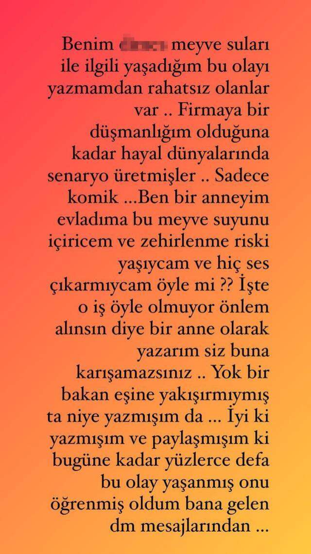 Bakan Ersoy'un eşi 'Korkunç bir görüntü' notuyla paylaştı! Meyve suyu paketinde mide bulandıran cisim