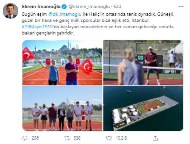 Eşiyle birlikte Haliç üstünde tenis oynayarak 19 Mayıs'ı kutlayan İmamoğlu: İstanbul, geleceğe umutla bakan gençlerin şehridir