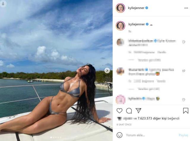 Peş peşe bikinili pozlarını paylaşan Kylie Jenner, saatler içinde rekor beğeniye ulaştı