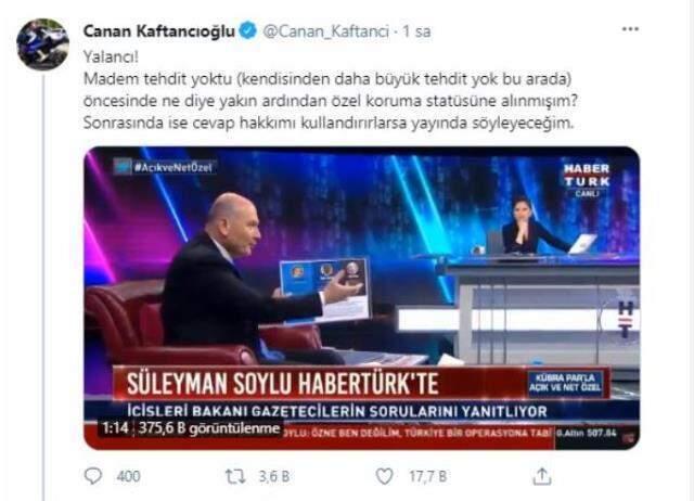 Kaftancıoğlu'nun koruma kararının kaldırılmasına 'Tehdit yoktu' diyen Bakan Soylu'ya ilk ağızdan yanıt