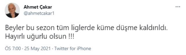 Sosyal medya Ahmet Çakar'ın paylaşımıyla çalkalanıyor: Beyler bu sezon tüm liglerde küme düşme kaldırıldı