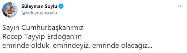 Son Dakika! Süleyman Soylu kendisine destek veren Cumhurbaşkanı Erdoğan'a teşekkür etti: Emrindeyiz