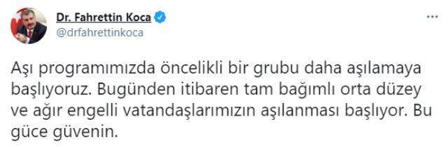 Son Dakika! Bugünden itibaren tam bağımlı orta düzey ve ağır engelli vatandaşların aşılanması başlıyor