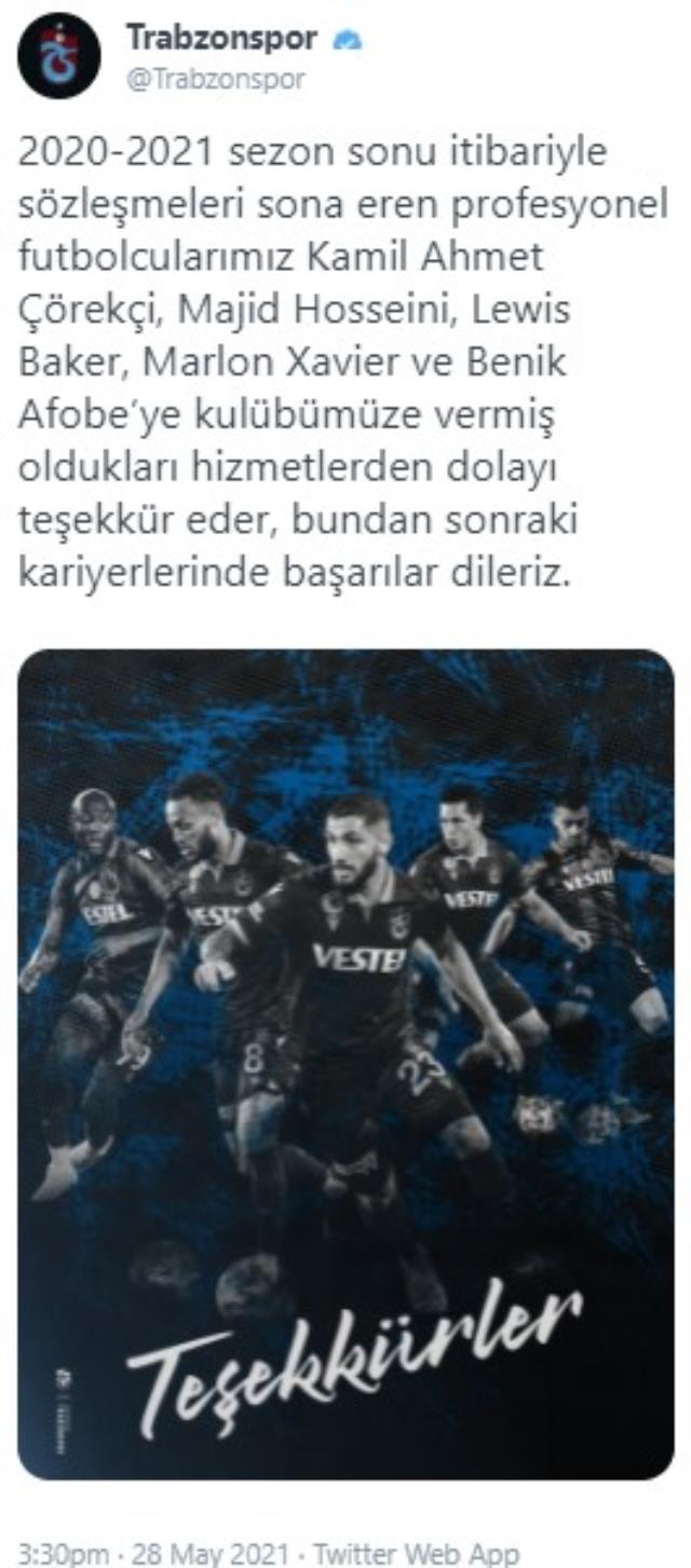 Trabzonspor'da büyük temizlik! 5 futbolcu ile yollar ayrıldı