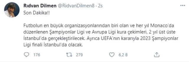 Rıdvan Dilmen: 2023 Şampiyonlar Ligi finali İstanbul'da olacak