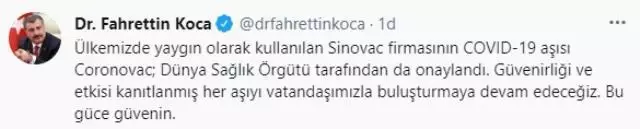 Son Dakika: Dünya Sağlık Örgütü, Çin'in geliştirdiği Kovid-19 aşısı Sinovac'ın acil kullanımına onay verdi