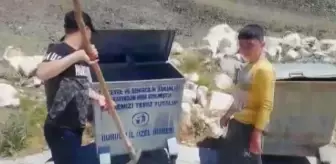 Çöp konteynerine atılan 3 kaplumbağayı çocuklar kurtardı
