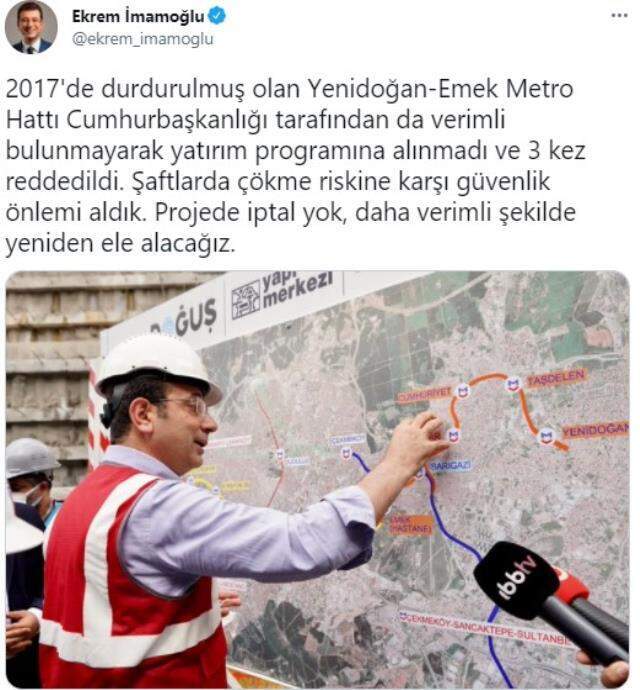 İmamoğlu, tartışma yaratan görüntüyle ilgili suskunluğunu bozdu: Metro projesinde iptal yok, yeniden ele alacağız İmamoğlu, tartışma yaratan görüntüyle ilgili suskunluğunu bozdu: Metro projesinde iptal yok, yeniden ele alacağız