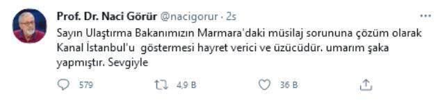 Prof. Dr. Görür'den Ulaştırma Bakanı'nın deniz salyası çıkışına itiraz: Umarım şaka yapmıştır Prof. Dr. Görür'den Ulaştırma Bakanı'nın deniz salyası çıkışına itiraz: Umarım şaka yapmıştır