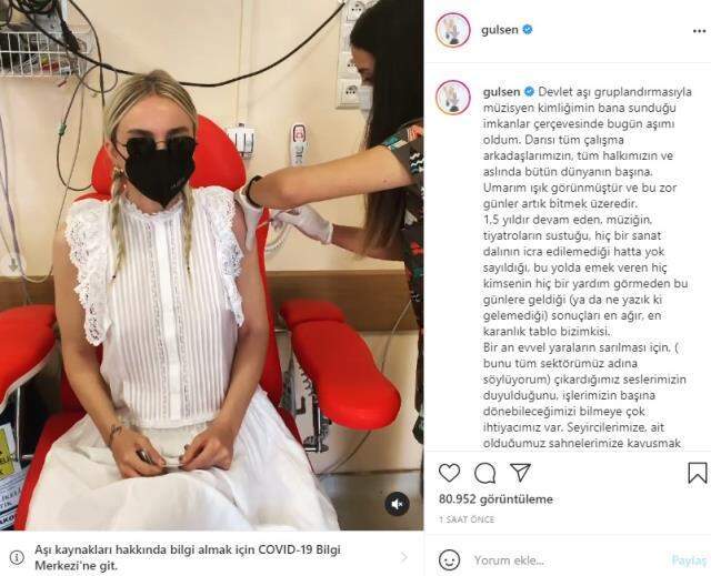 Ünlü şarkıcı Gülşen, koronavirüs aşısı yaptırdı