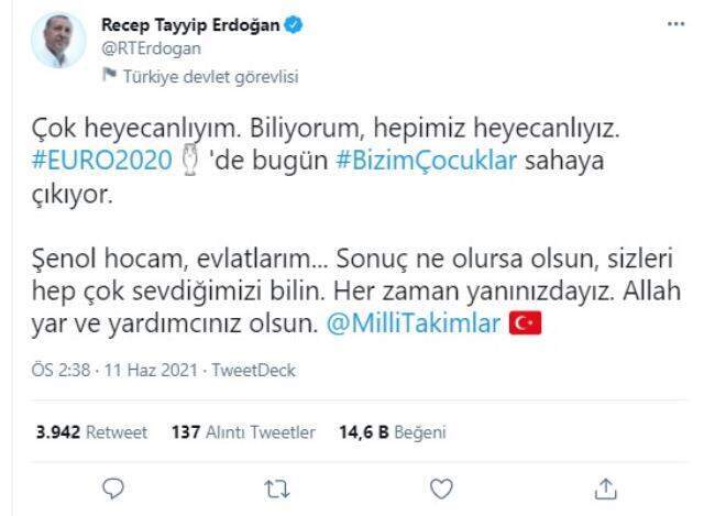 Cumhurbaşkanı Erdoğan'dan Milli Takım'a duygusal mesaj: Allah yardımcınız olsun evlatlarım Cumhurbaşkanı Erdoğan'dan Milli Takım'a duygusal mesaj: Allah yardımcınız olsun evlatlarım
