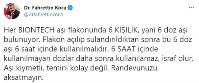 Son Dakika! Bakan Koca'dan BioNTech uyarısı: 6 saat içinde kullanılmayan aşılar israf oluyor Son Dakika! Bakan Koca'dan BioNTech uyarısı: 6 saat içinde kullanılmayan aşılar israf oluyor