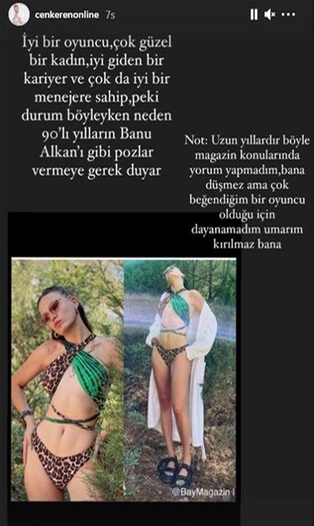 Cenk Eren, leopar desenli bikinisiyle pozlar veren Serenay Sarıkaya'yı Banu Alkan'a benzetti