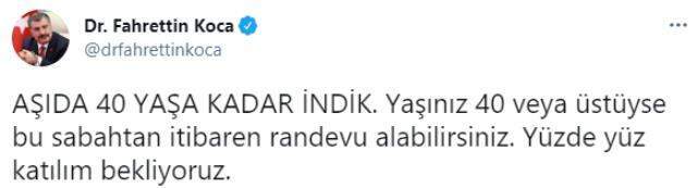 Son Dakika! 40 yaş ve üstü vatandaşlar, bu sabah itibarıyla aşı programına dahil edildi