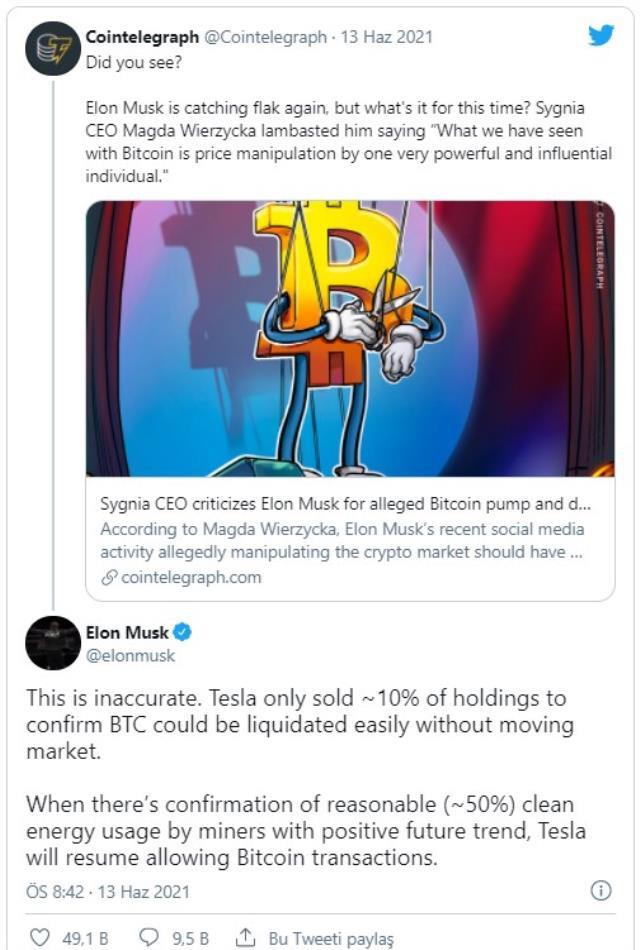 Bir tweet attı Bitcoin 39 bin doları aştı! Elon Musk, yine yaptı yapacağını Bir tweet attı Bitcoin 39 bin doları aştı! Elon Musk, yine yaptı yapacağını