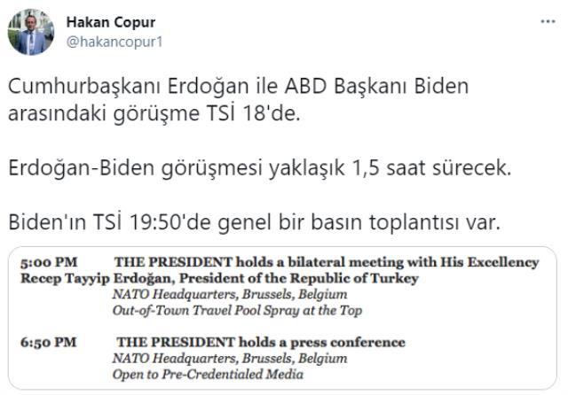 Cumhurbaşkanı Erdoğan ve Biden saat 18.00'de görüşecek